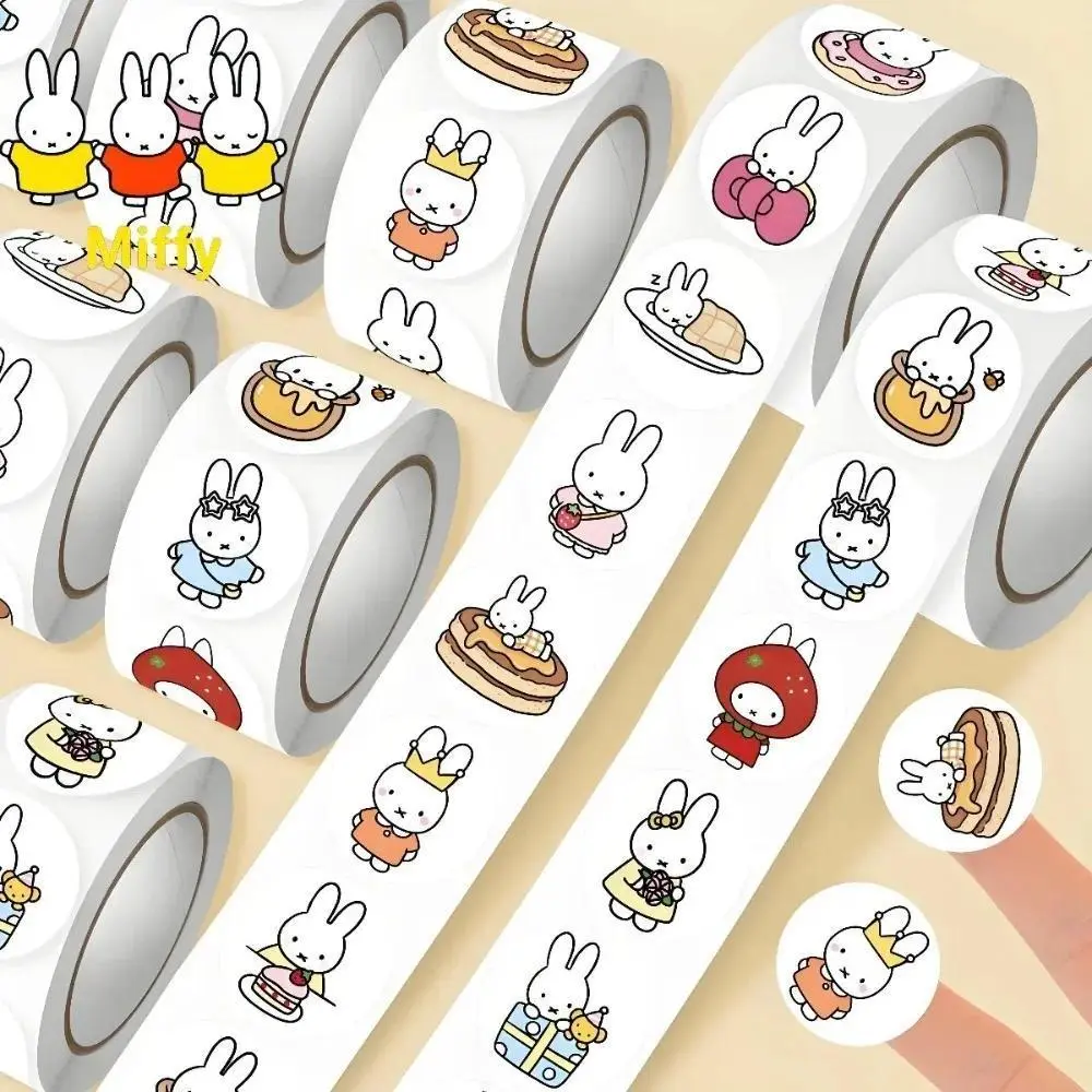 500Pcs Kawaii Miffy Rabbit Sticker Seal Cartoon Rabbit Roll Decoration Kawaii Sticker Cartoon Waterproof Stickers Toy
