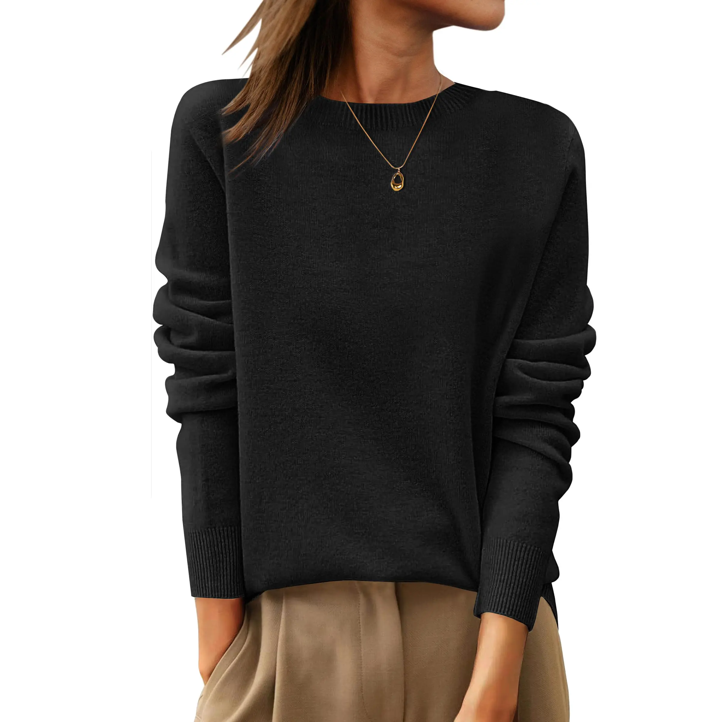 ANRABESS Womens 100% Wool Sweaters Crewneck Long Sleeve Work Business Casual Basic Sweater Tops 2026 Fall Outfits