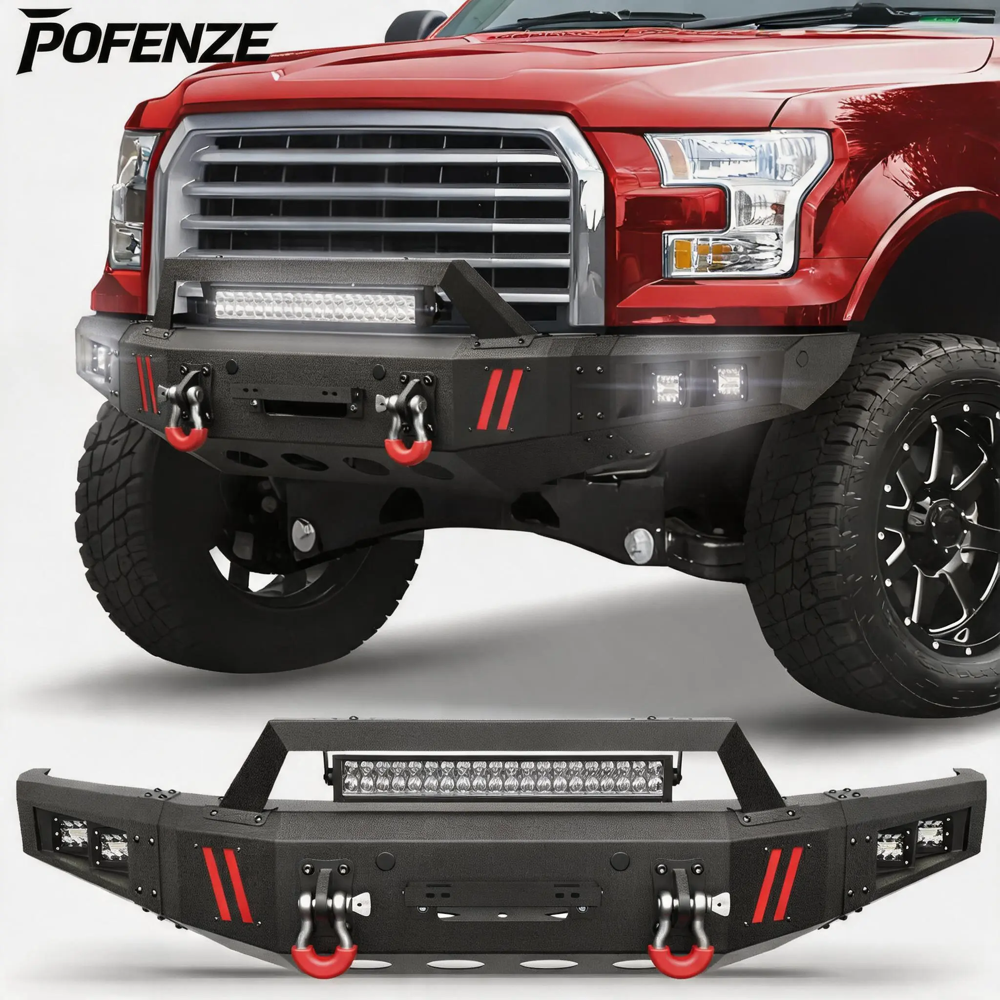 POFENZE-NADIA Front Bumper Replacement Part for Ford F150 2015-2017 Vehicle, Custom Fit Automotive Accessory for Truck Owners with Sliders, Bars, Lights, Quick Installation, Modern Design, Reliable Protection, Seamless Integration