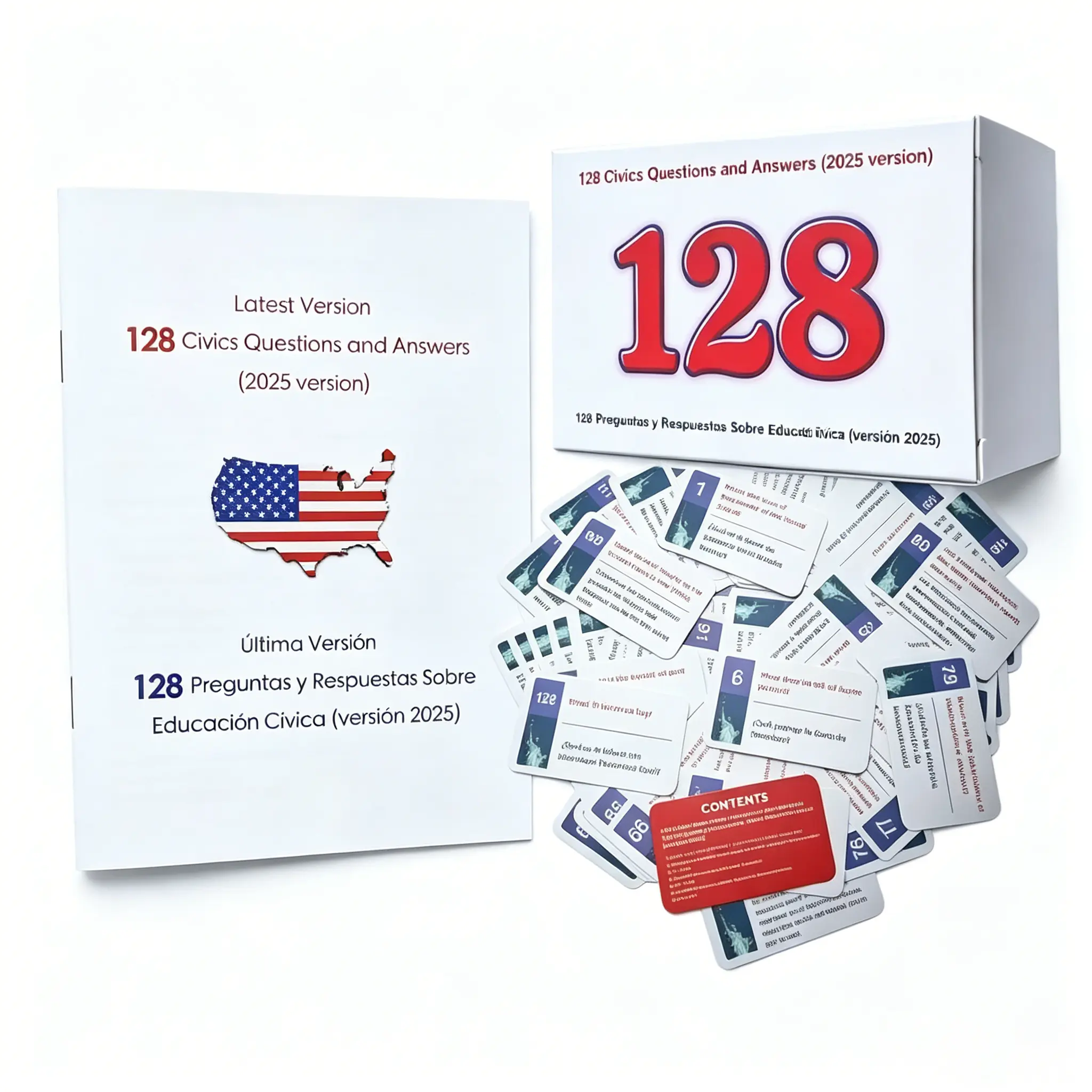 2026 US Citizenship Bilingual Instruction Cards, 128 USCIS Questions & Answers Study Guide (Spanish & English) for American Citizenship Preparation