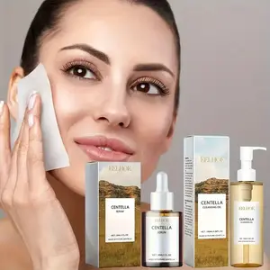 The 2-piece facial care set includes Centella asiatica makeup remover and Centella asiatica essence. After gently removing makeup and cleaning the face, the essence can gently moisturize dry skin, leaving the skin bright and bright.