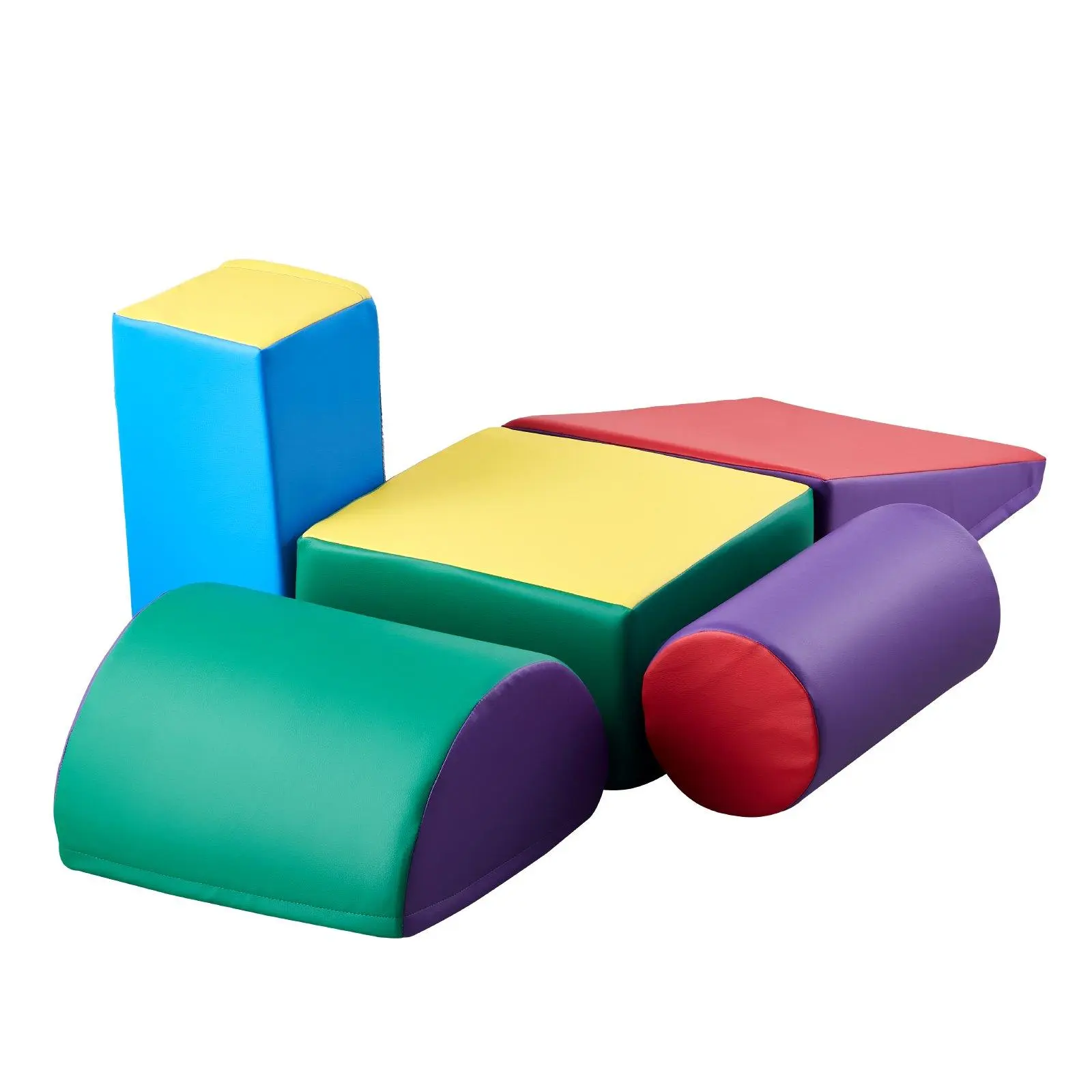 VEVOR 5-Piece Colorful Foam + Fabric Building Blocks Set, Indoor Playground Equipment for 4–6 Years Toddlers, Stain-Resistant Impact-Absorption Learning Playset, Playroom Accessory, Father's Day Gift Option (Wipe with Damp Cloth)