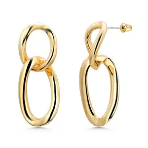 Inter Lock Link Drop Earrings, Chain Earrings, Double Earrings, Gold Plated Link Earrings, Dangle Earrings, 14k Gold Plated Earrings