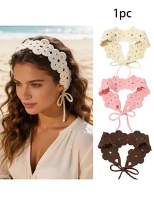 Boho Knit Flower Hairband, Soft Polyester Headband, Fashionable Women's Hair Accessory, Valentine's Day Gift for Girlfriend