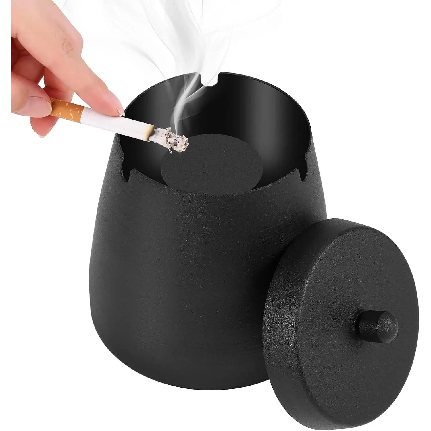 Outdoor Ashtrays with Lid, Ash Trays with Covers, Odorless, Stainless Steel Iron Windproof Tabletop