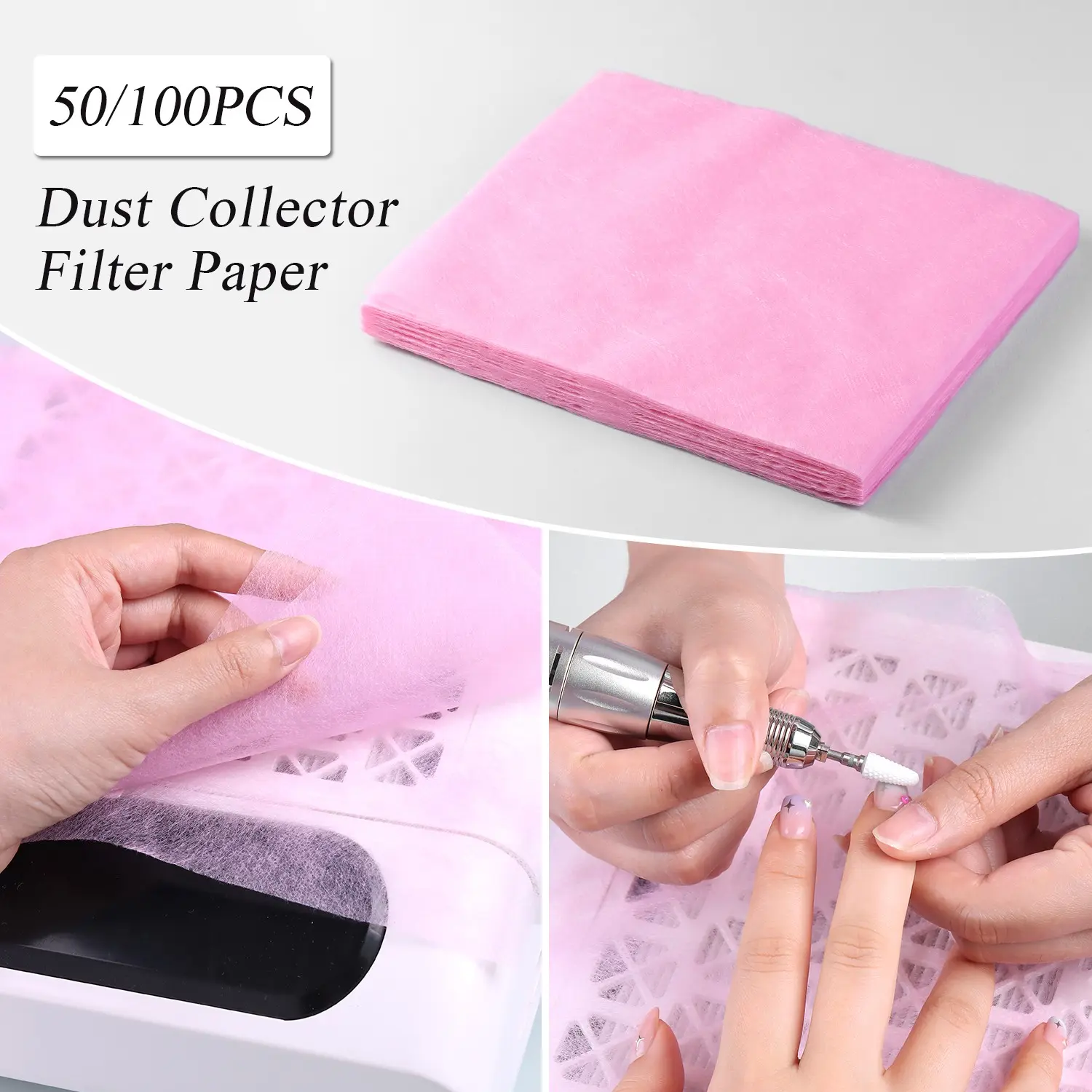 50/100 PCS Disposable Nail Dust Collector Filter Paper, Pink/Blue Non-Woven Fabric Replacement Filters for Nail Tech Dust Collector, for Home Manicure, Pedicure & Professional Salon Use, Nail Tech Supplies, Nail Care