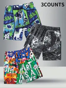 Men's All Over  Print Shorts, Casual Comfy Breathable Shorts for Daily Wear, Mens Bottoms for Summer, Breathable Printed Shorts