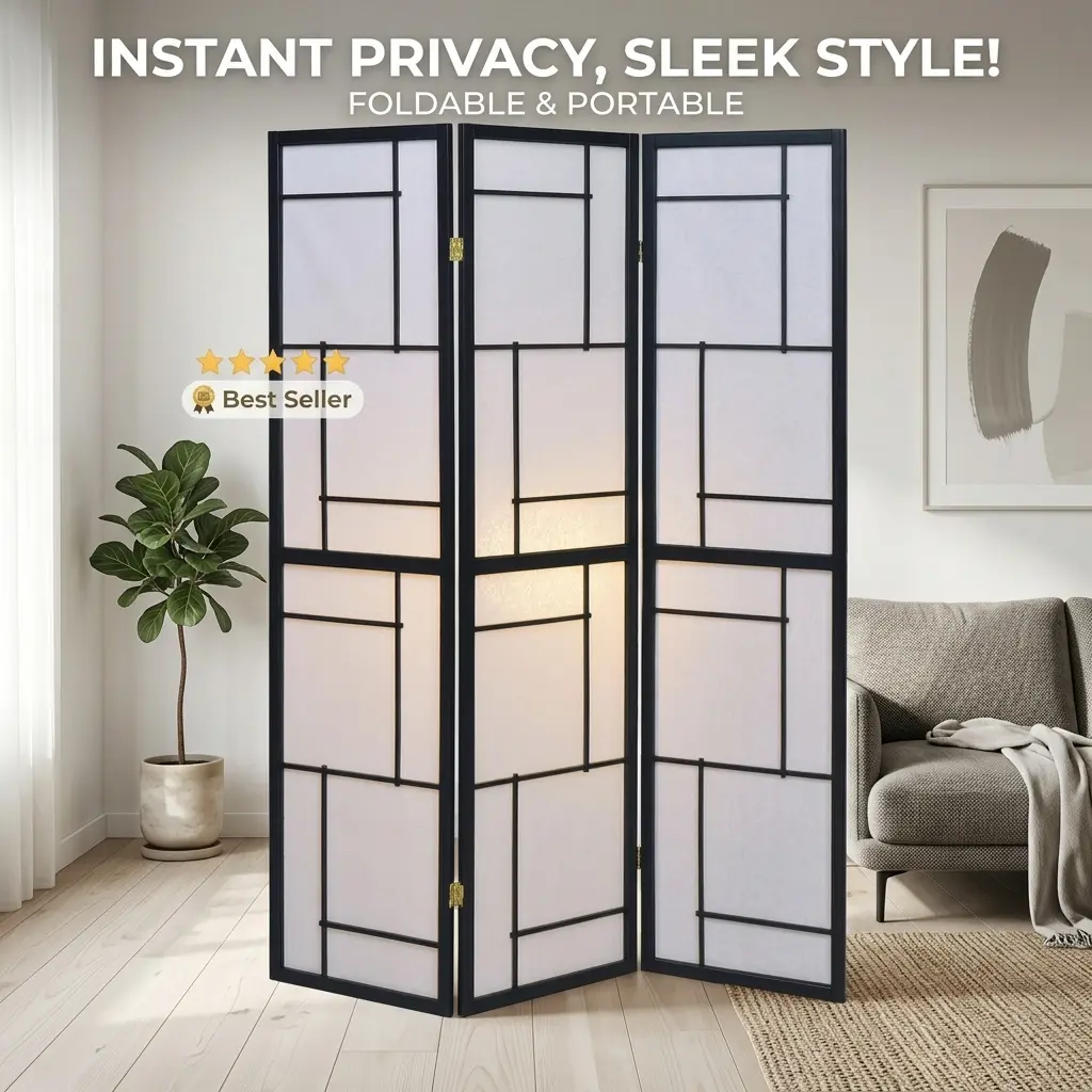 littleox Black 3-Panel Room Divider Folding Shoji Screen