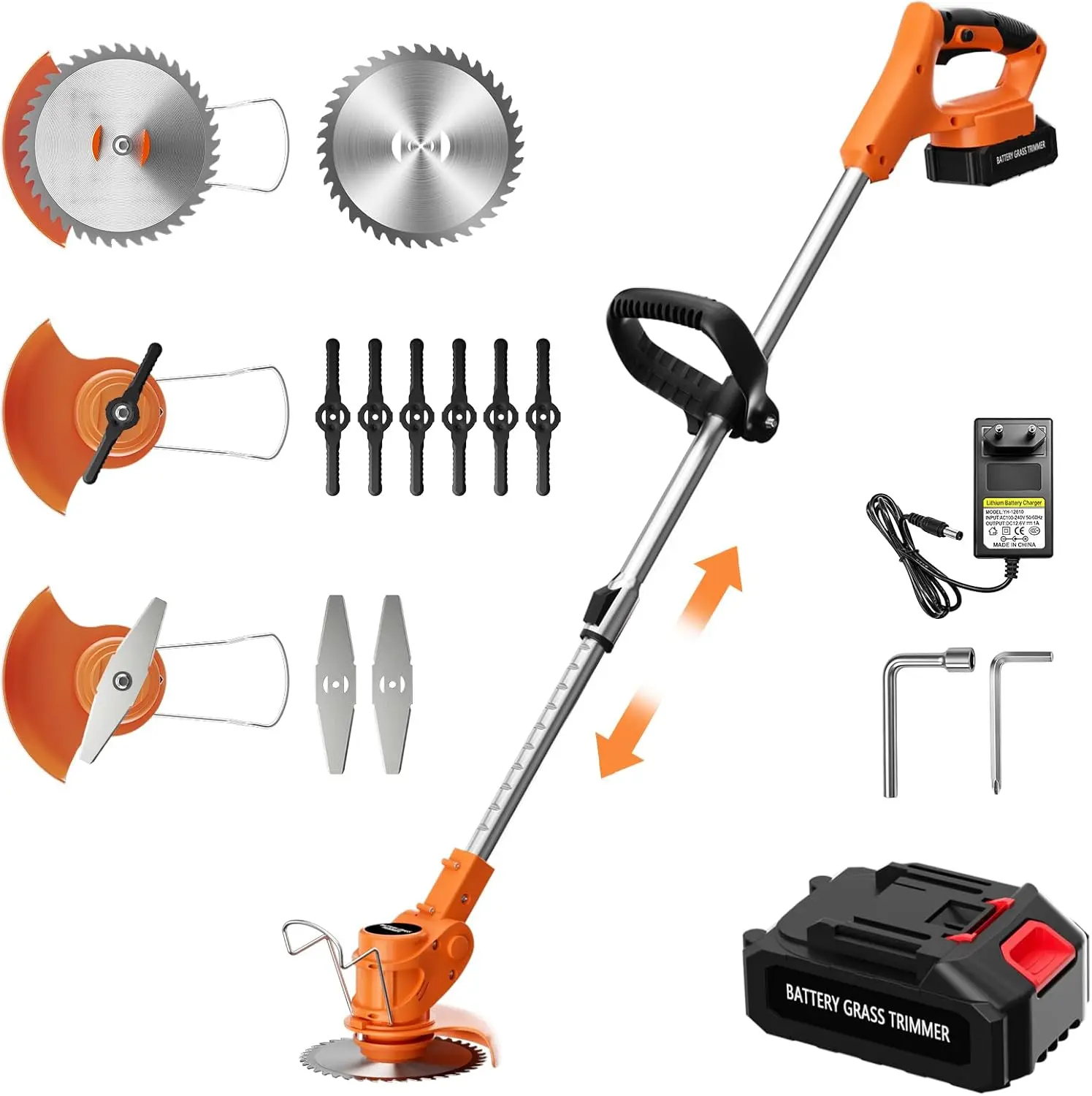 Stringless Grass Trimmer, Height-Adjustable Weed Wacker with Dual Safety Switch, Brush Cutter for Garden Lawn