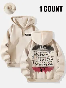 Stranger Things Retro Graphic Oversized Hoodie Sweatshirts, Womenswear, All-Over Character & Upside Down Design, Premium Soft Fabric, Ideal for Sci-Fi Horror Fans, Trendy Casual Wear for Daily Leisure & Fandom Outfits