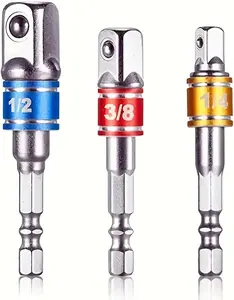 3PCS Hex Shank to Square Heavy Duty Socket Adapter Set, Impact Grade Drill Socket Adapter (1/4", 3/8", 1/2"), Anti-Slip Detent Ball, drill Attachments for Power Drill & Impact Driver