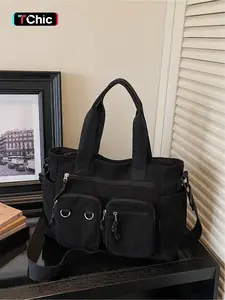 Women's Large Capacity Casual Solid Color Multi-Pocket Crossbody Tote Bag, Versatile Commuter Bag for Daily Use, Stylish Ladies' Outing Handbag, Stylish Square Bag