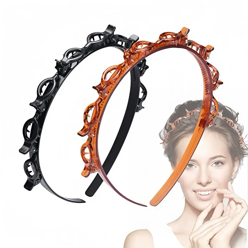 2-Piece Set of Cute Hair Clip Headbands—Hair clips for bangs, versatile hair ties with clips, stylish minimalist braiding tools, everyday fashion accessories for women
