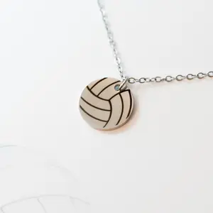 Volleyball Necklace – Engraved Volleyball Pendant – Sports Athlete Jewelry Gift for Player Team Coach With Greeting Card