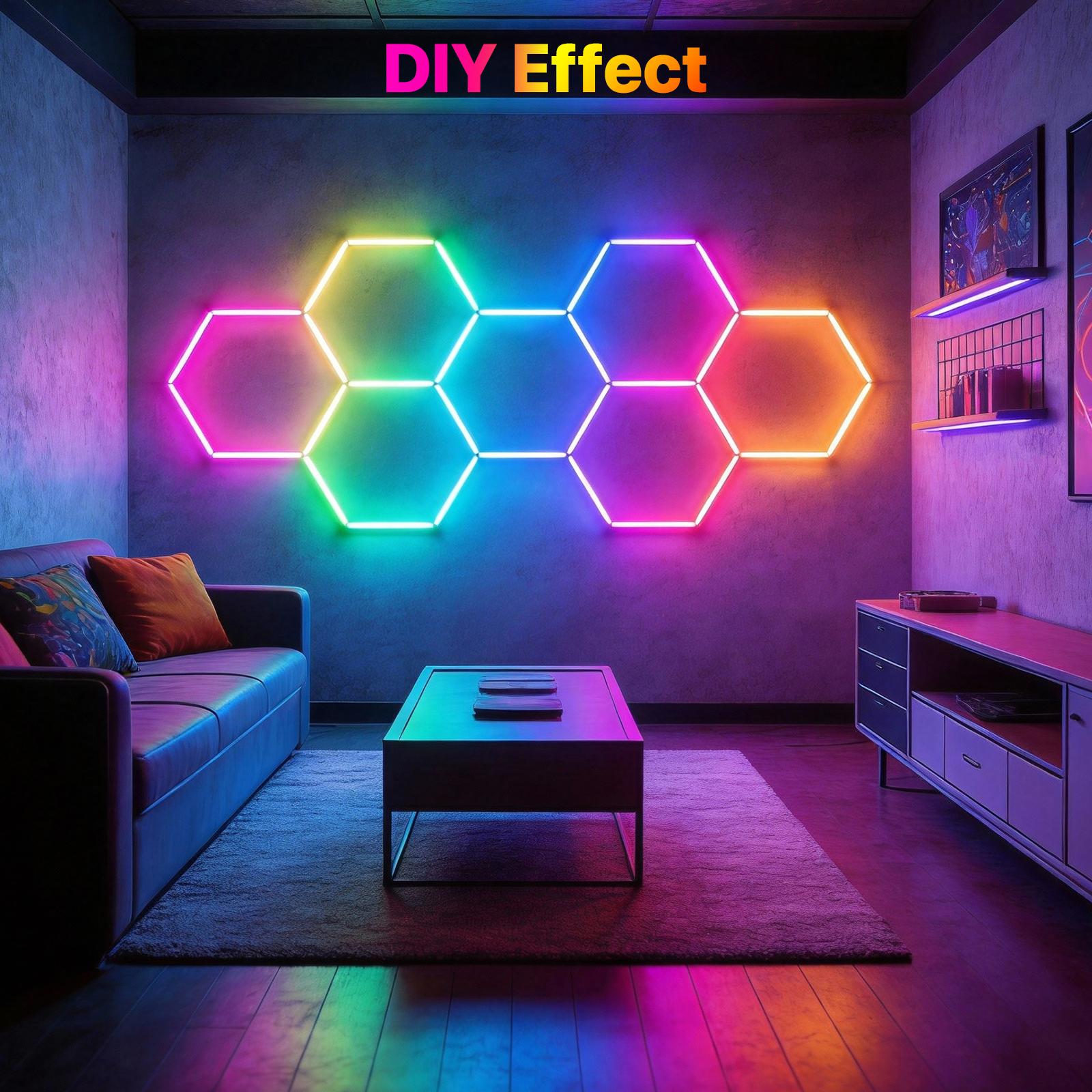 HYPERLITE RGB Hexagonal Honeycomb Light, Modular Garage Light System, Smart LED Hexagon Garage Lights for Ceiling or Wall, DIY Color Lighting Panels Music Sync, Remote Control, Decorative Honeycomb Light Garage, Gaming Room, Party memorialday HYPERLITE RGB Hexagonal Honeycomb Light, Modular Garage Light System, Smart LED Hexagon Garage Lights for Ceiling or Wall, DIY Color Lighting Panels Music Sync, Remote Control, Decorative Honeycomb Light Garage, Gaming Room, Party memorialday