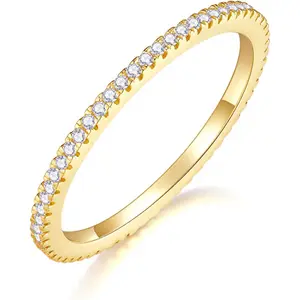 14K Gold Plated- Cubic Zirconia Simulated Diamond Stackable Eternity Bands/Silver, Gold Rings for Women- 1.5mm, 2mm Stacking Rings for Oura Gen 4/Oura Gen