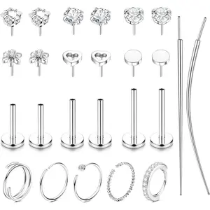 ZELORES 25Pcs Flat Back Gold Nose Rings 18G 20G Surgical Steel Nose Rings Hoops Threadless Nose Studs Flat Back Earrings Push in Helix Tragus Nose Piercing Jewelry For Women Men