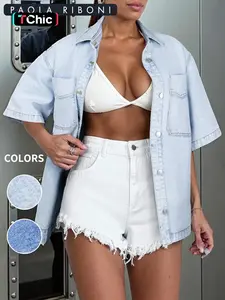Women's Denim Jacket, Short Sleeve Casual Top for Summer, Fashion Women's Clothing for Daily Wear, Coats