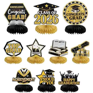 Graduation Decorations, 10 count Honeycomb Centerpieces Set, Class of 2026 Graduation Centerpieces for Tables and Graduation Party Decorations