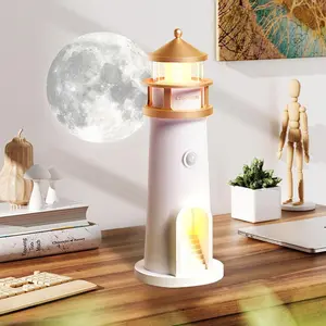 Moonlight Lighthouse Projection Atmosphere Lamp, 2400mah Creative Table Light, Remote Control Night Light for Room Decor, Christmas Gift