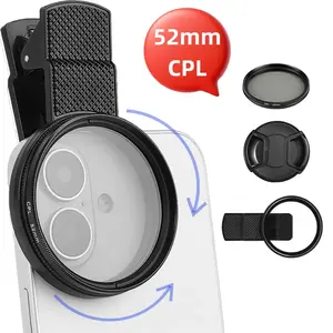 52mm CPL Filter for Phone Lens, Clip-on Polarizer Filter, CPL Phone Camera Lens Optical Lens for Most Smartphones, Clip-on Design CPL Filter for Cellphone