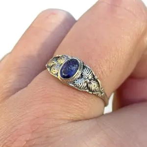 Sterling Silver Iolite Ring with Leaves - Women's Jewelry