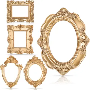 5 Pcs Gold Metallic Vintage Mini Floral Resin Photo Frames, Small Antique Decorative Wall-Hanging Prop, for DIY Jewelry Display, Mother’s Gift