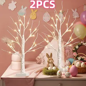 Two sets of realistic LED birch trees, illuminated with warm white light, are perfect for decorating tables, weddings, birthdays, parties, holidays, Easter, proposals, anniversaries, Mother's Day, and other special occasions.