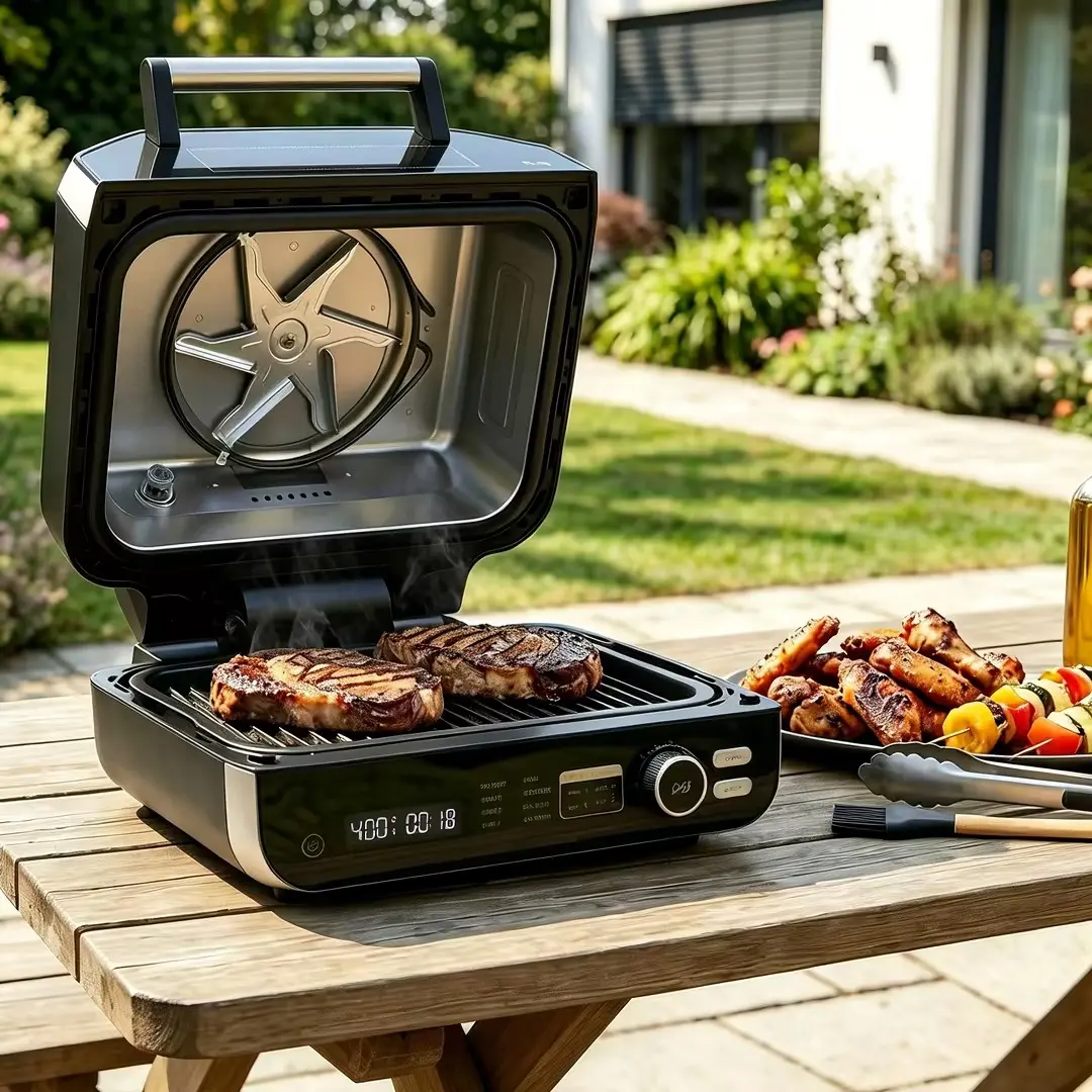 8-in-1 Combo Grill & Air Fryer – 500°F Intense Searing + Precise Temp Control – Countertop Compact – Juicy Steak, Crispy Chicken, Seafood – Indoor/Outdoor