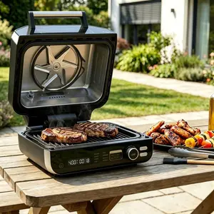 8-in-1 Combo Grill & Air Fryer – 500°F Intense Searing + Precise Temp Control – Countertop Compact – Juicy Steak, Crispy Chicken, Seafood – Indoor/Outdoor
