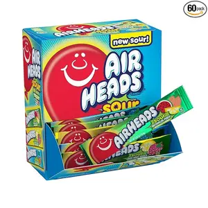 Airheads SOUR Bars, Variety Bulk Box, Sour Watermelon Punch, Blue Blast, and Lemon Berry Squeeze flavored candy, 60 Individually Wrapped Full Size Bars
