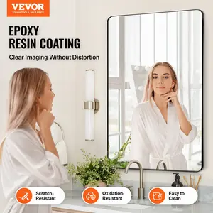 fathersdaygift  VEVOR Wall Mounted Makeup Mirror, 0.15 Thick, 24x 36 Mirror with Aluminium Alloy Frame Explosion-Proof Film, Scratch-Resistant Mirror with Z-Shaped Bracket, Fit for Bathroom/Bedroom/Living Room