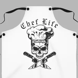 mothers day, fathers day, Skull BBQ Skull and Chef Hat Apron - Grilling Apron, 100% Polyester, One-Sided Print, Ideal for Summer Cooking, White Strap Gift