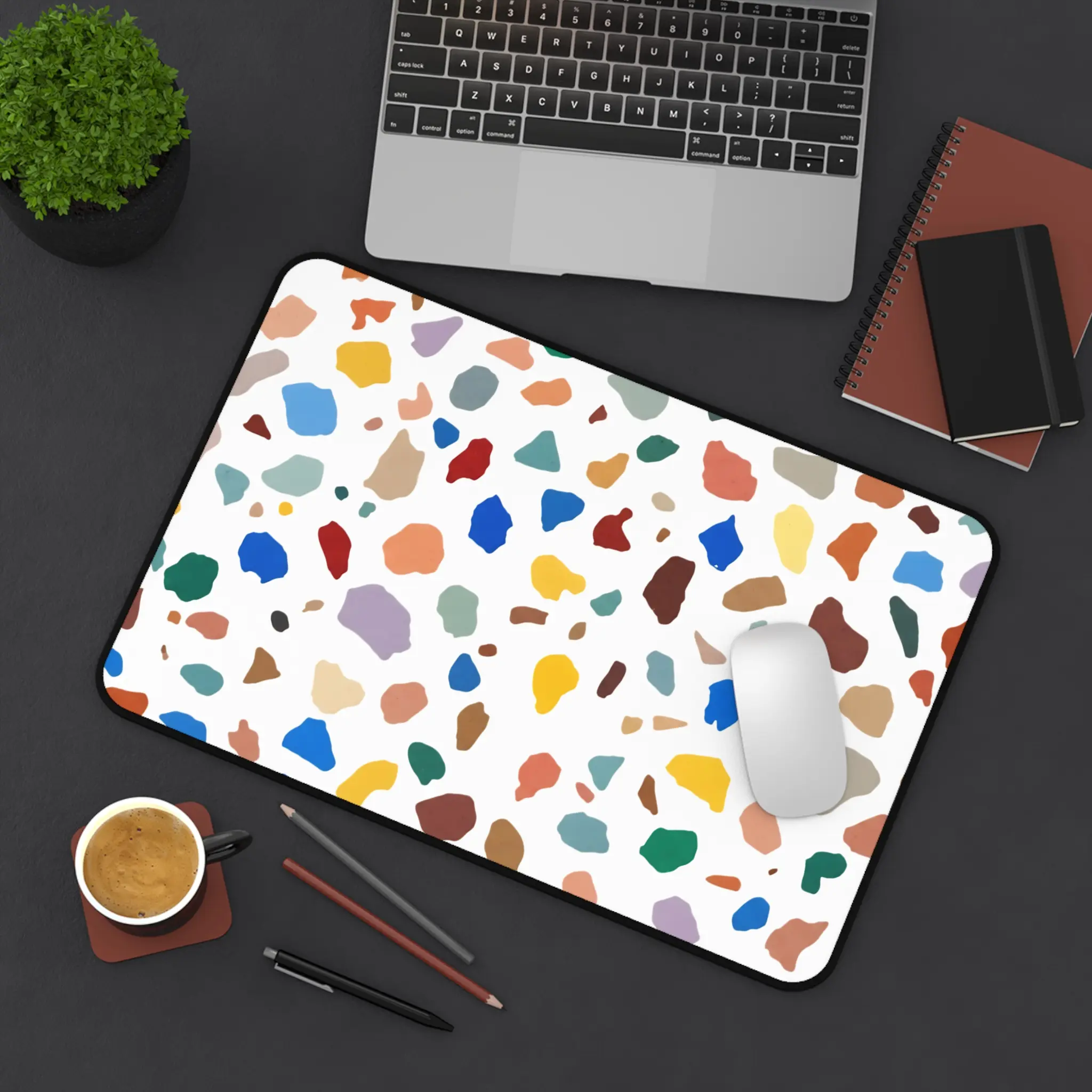 Colorful Terrazzo Rock climbing desk mat – Bouldering Wall Pattern, Climbing aesthetic desk decor & Adventure workspace setup