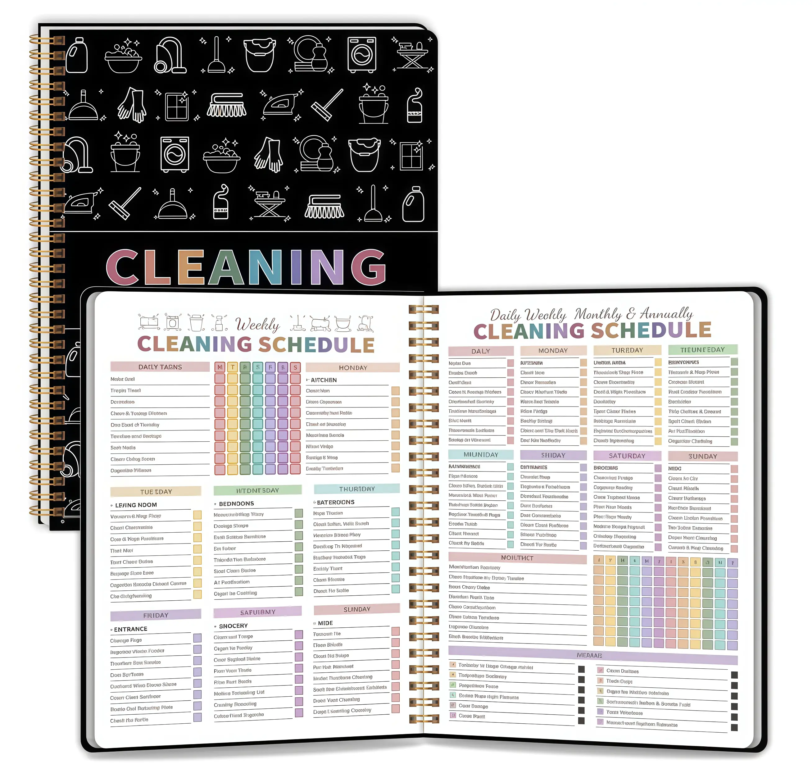 ADHD Cleaning Planner A4 Size Daily Weekly Monthly Schedule Checklist Notebook for Home Office Dorm Durable Cover Smooth Pages Office Stationery Essential Plannerbook