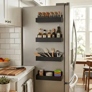 【4-piece magnetic absorption storage rack】Wall-mounted storage rack without drilling - suitable for storage in the side of the refrigerator, in the washing machine, in the cabinet, and in the bathroom for storing skincare products.