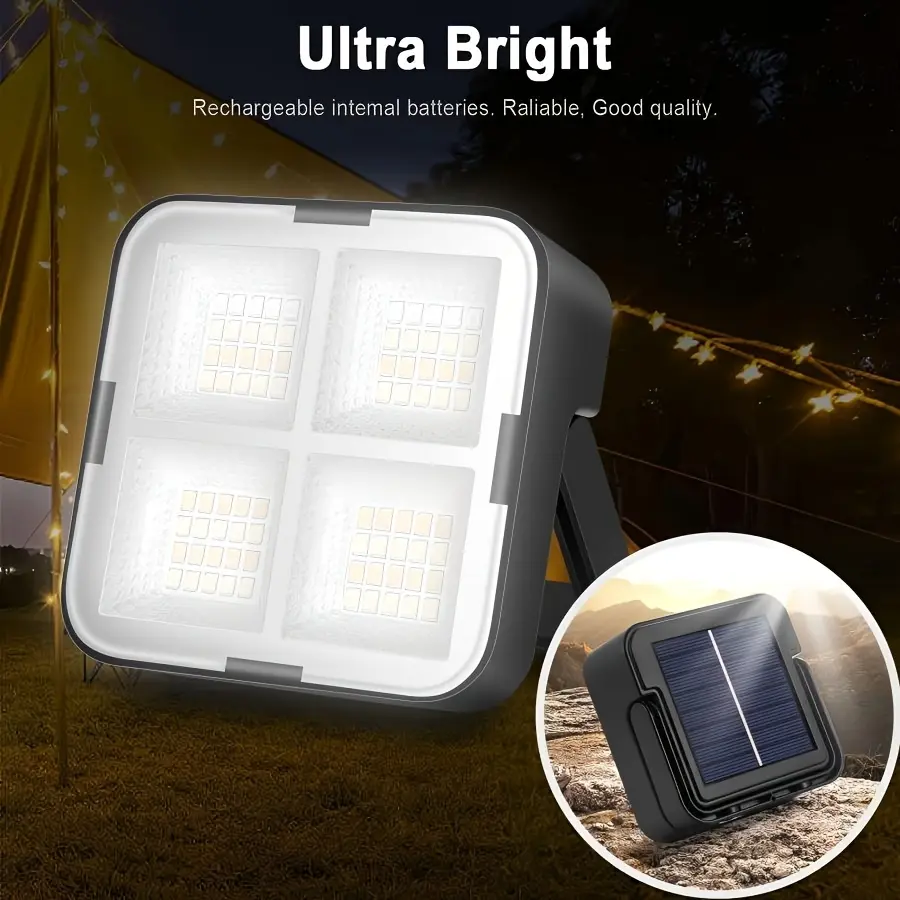 LED Solar Camping Light, USB Rechargeable Camping Light, 4 Lighting Modes, Solar Tent Light, Portable Emergency Light, Suitable for Power Outages, Emergencies, Home and Hiking, Fishing and Construction Site Lighting, Portable Camping Light