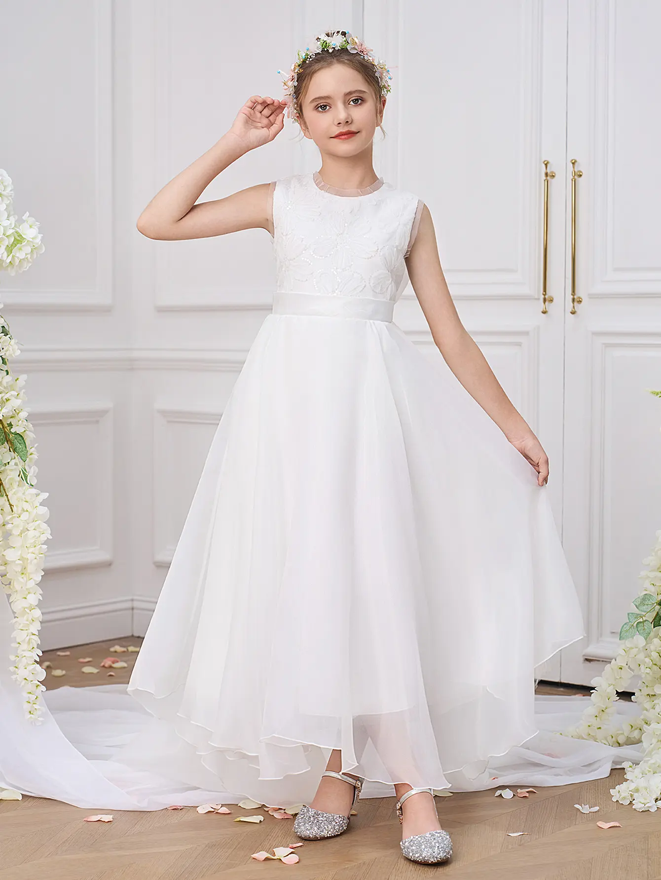 0088 Teen Girl Tulle Prom Dress Teen Girl Wedding Tulle Dress Long Dress Teens Tweens White Formal Dress Long Gown For Wedding Party