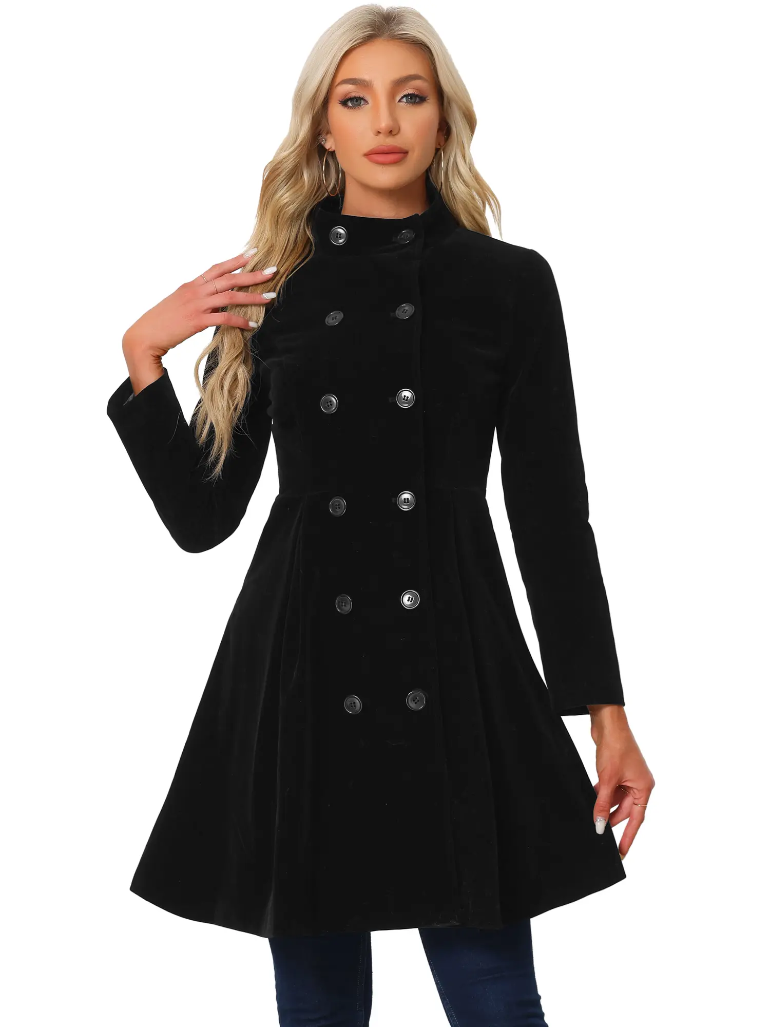 INSPIRE CHIC Velvet Vintage Steampunk Double Breasted Winter A-Line Trench Coat