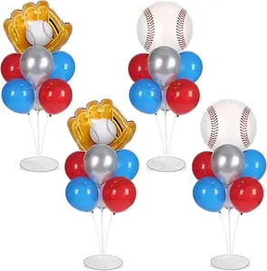4 Sets Baseball Party Balloons Stand Kit with Baseball Glove Foil Balloons Sport Baseball Themed Party Balloon Centerpiece for Tables for Game Sports Baseball Birthday Baby Shower Decoration