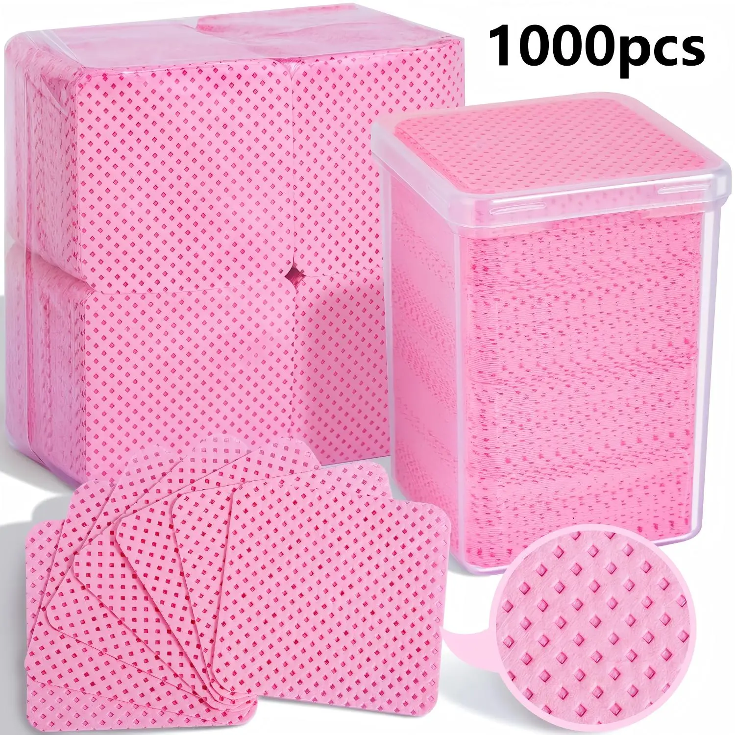 Pink Lint-Free Nail Wipes, 100Pcs/200Pcs/1000Pcs Non-Woven Pads for Gel Polish & Acetone - Beauty Nail Care Accessories