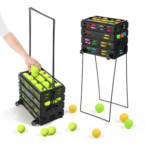 Tennis Ball Hopper Holds 80 Balls, Wheeled Ball Basket Cart For Easy Pick-Up, Portable Pickleball Tennis Ball Collector With Durable Construction, Training And Practice Storage Caddy, Steel Frame For Court And Gym Use