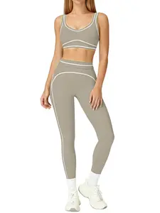 Women's Contrast Binding Sports Suit, Slim-fitting High-end Activewear, Comfortable and Breathable Two-Piece Set, Suitable for Gym, Yoga and Daily Wear