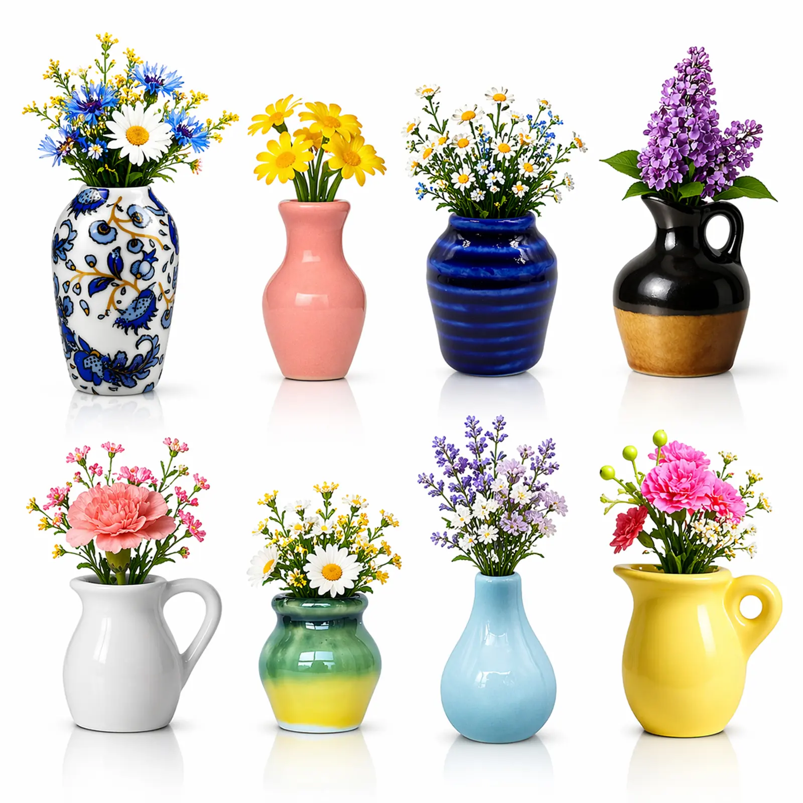 Mother's Day Gifts 6/8/Set Mini Hydroponic Vase Fridge Magnets Set - Cute Tiny Ceramic Vase Refrigerat Propagation Station for Real Flowers - Office, Kitchen, Locker, Whiteboard, Kitchen & Locker Decor. (Without Flower)