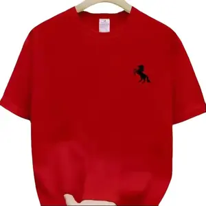 Unisex casual red T-shirt with horse print - breathable summer short-sleeved T-shirt, regular fit, crew neck, lightweight and comfortable, suitable for casual wear, everyday crew neck T-shirt with a comfortable fit.