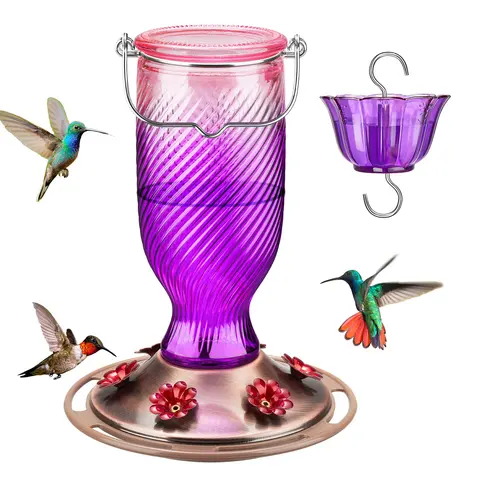 Kingsyard Hummingbird Season 2026 24oz Glass Feeder with Ant Moat 6 Flower Ports Leak-Proof for Garden Decor & Bird Enthusiasts