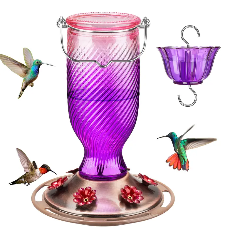 Kingsyard Hummingbird Season 2026 24oz Glass Feeder with Ant Moat 6 Flower Ports Leak-Proof for Garden Decor & Bird Enthusiasts