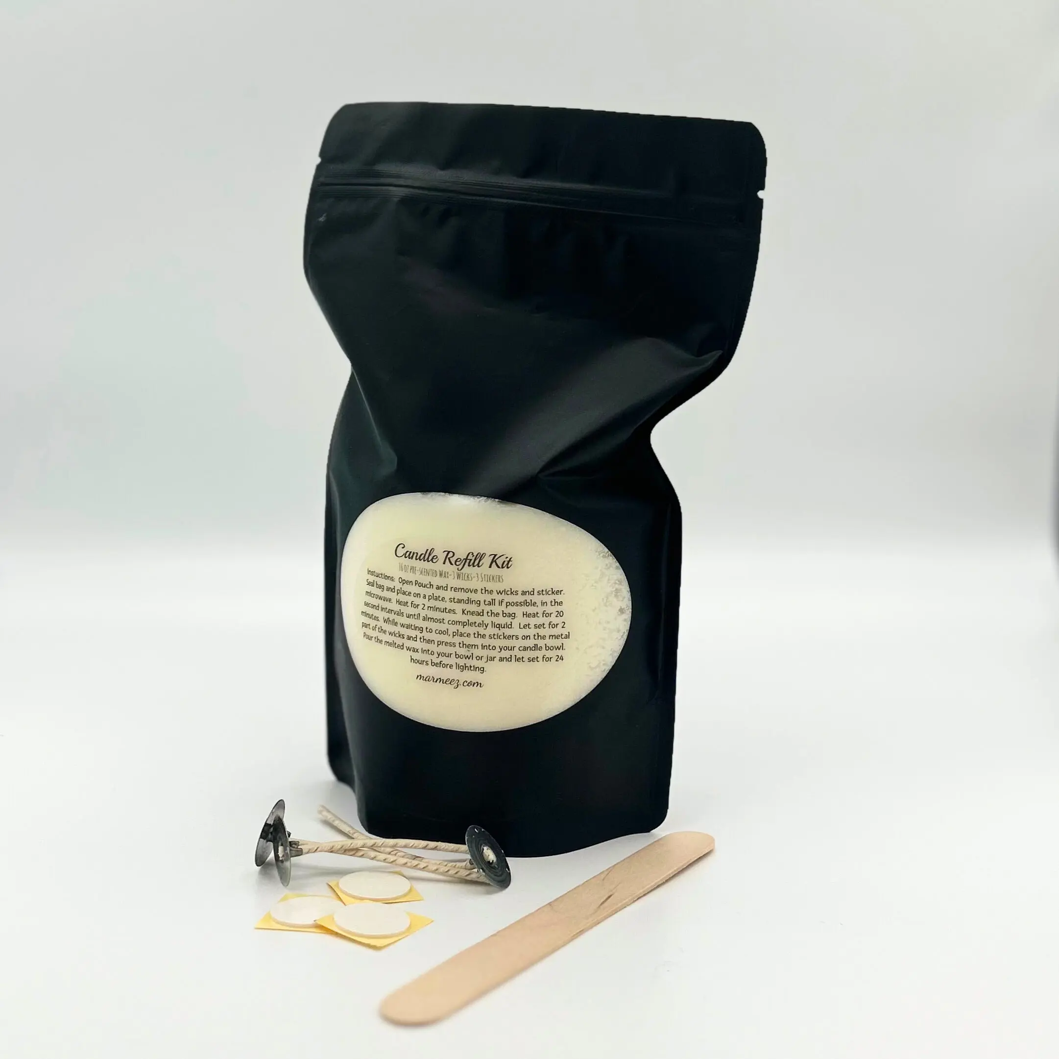 Candle Refill Kit Square 1 Hole / Small Round-12 oz- Includes: Scented Soy Wax, Wicks, Wick Stickers, and Stir Stick - Long Lasting Clean Fragrance