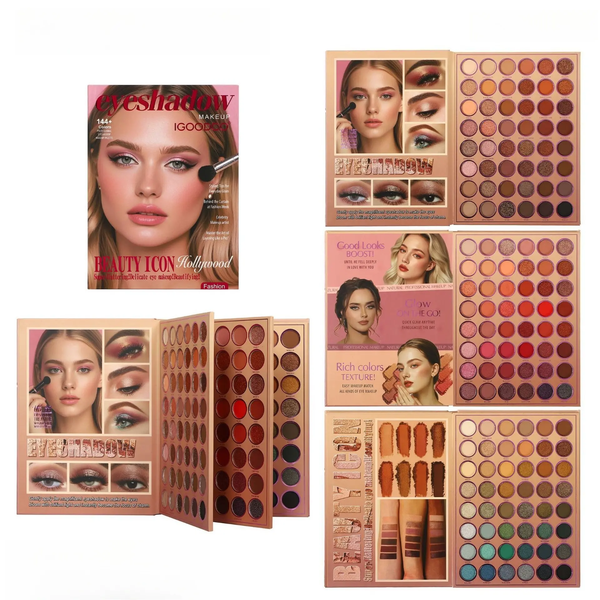 MEGA 144-Color 3-Tier Book-Fold Shimmering Cosmetic Eyeshadow Palette | All-in-One Pro Makeup Kit with High Pigment, Shimmer, Matte & Glitter | Portable & Perfect Makeup Gift Set Shimmer Highly Pigmented Eye Shadow Palettes
