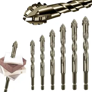 7 Pcs Sawtooth Eccentric Drill Bit Set,  High-Strength Heavy Duty Concrete Drill Bit for Steel/Metal/Wood/Tile/Brick/Glass, Four-Flute Flute Serrated Eccentric Drill